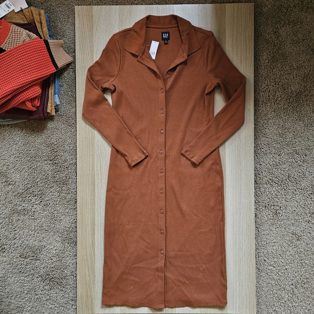 Orange Polo Button Down Midi Dress